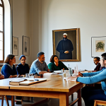Home 7 내러티브 건강법의 사례 연구 - Workshop Scene** "A diverse group of people participating in a storytelling workshop in Florence, I...