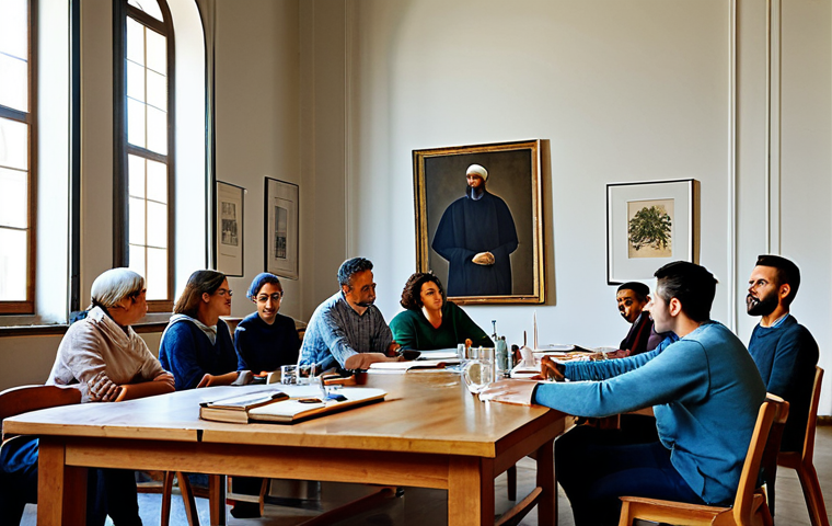 내러티브 건강법의 사례 연구 - Workshop Scene** "A diverse group of people participating in a storytelling workshop in Florence, I...