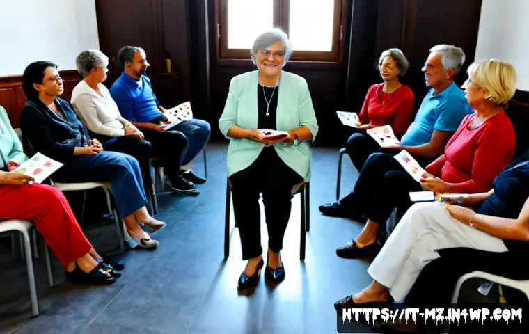 내러티브 건강법 세미나 참여하기 - Photorealistic Italian community wellness seminar in a bright, elegant civic hall, an approachable m...
